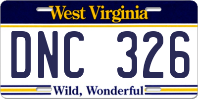 WV license plate DNC326