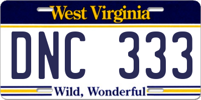 WV license plate DNC333