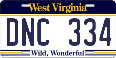 WV license plate DNC334