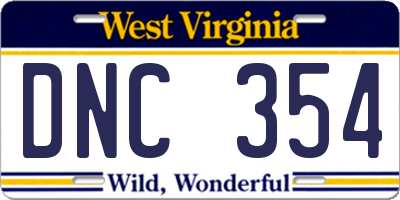 WV license plate DNC354