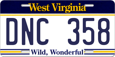 WV license plate DNC358