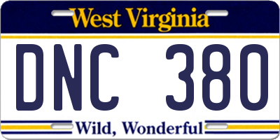 WV license plate DNC380