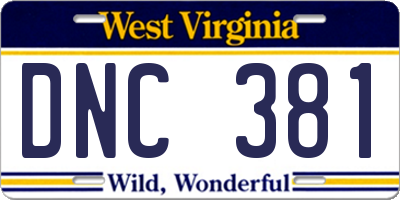 WV license plate DNC381