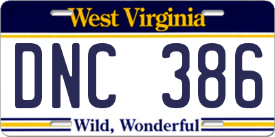 WV license plate DNC386