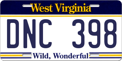 WV license plate DNC398