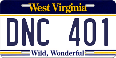 WV license plate DNC401