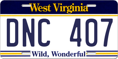 WV license plate DNC407