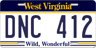 WV license plate DNC412