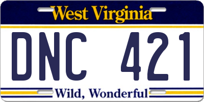 WV license plate DNC421