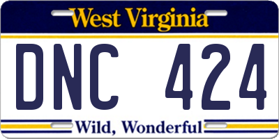 WV license plate DNC424