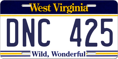WV license plate DNC425