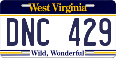 WV license plate DNC429