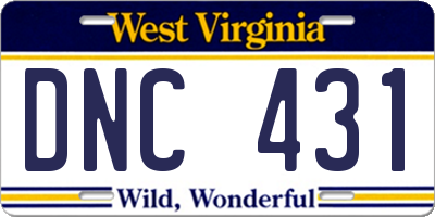 WV license plate DNC431