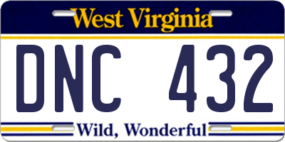 WV license plate DNC432