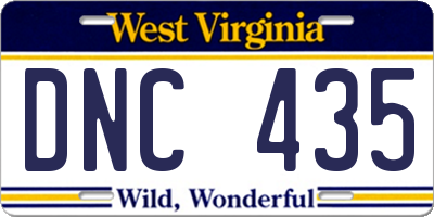 WV license plate DNC435