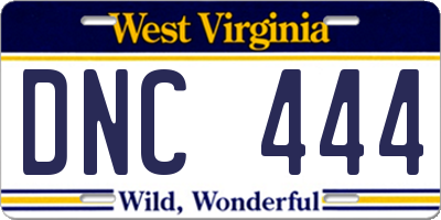 WV license plate DNC444