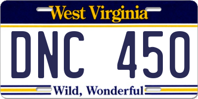 WV license plate DNC450