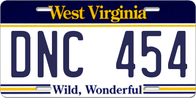 WV license plate DNC454