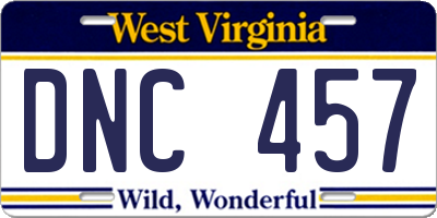 WV license plate DNC457