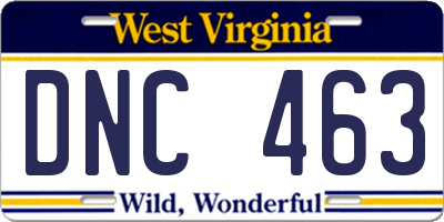 WV license plate DNC463