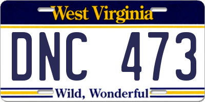 WV license plate DNC473