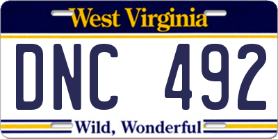 WV license plate DNC492