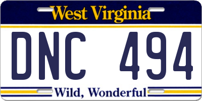 WV license plate DNC494