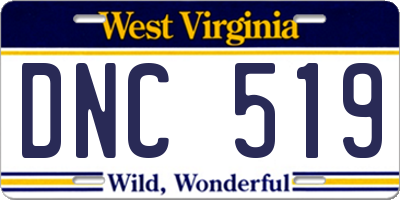 WV license plate DNC519