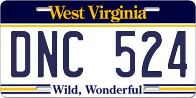 WV license plate DNC524