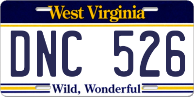 WV license plate DNC526