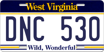 WV license plate DNC530