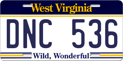 WV license plate DNC536