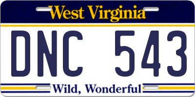 WV license plate DNC543