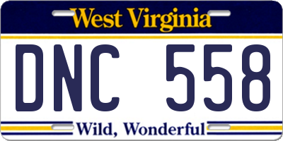 WV license plate DNC558