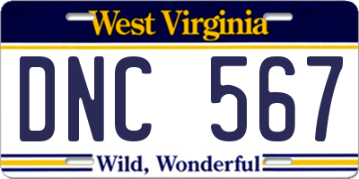 WV license plate DNC567