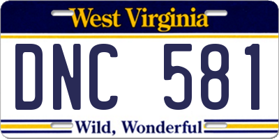 WV license plate DNC581