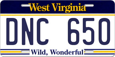 WV license plate DNC650