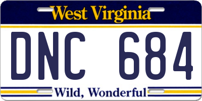 WV license plate DNC684