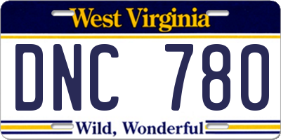WV license plate DNC780