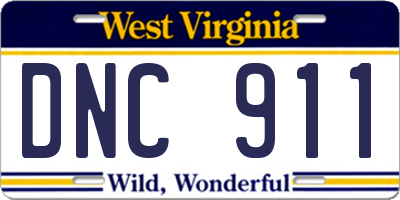 WV license plate DNC911