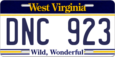 WV license plate DNC923
