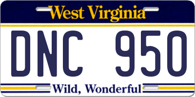 WV license plate DNC950