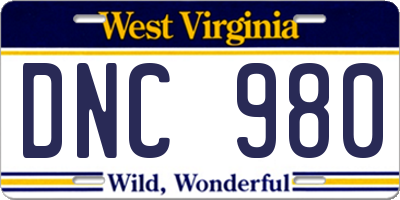 WV license plate DNC980