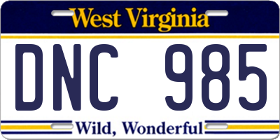 WV license plate DNC985