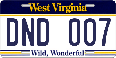 WV license plate DND007