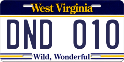 WV license plate DND010