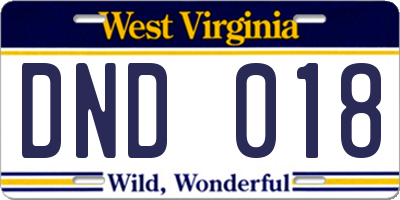WV license plate DND018