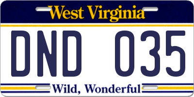 WV license plate DND035