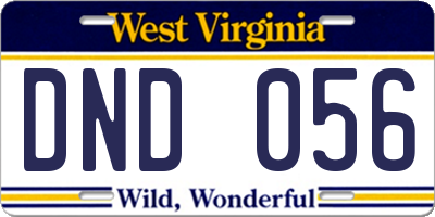 WV license plate DND056