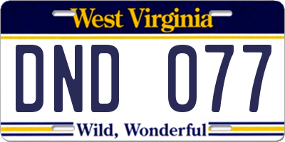 WV license plate DND077